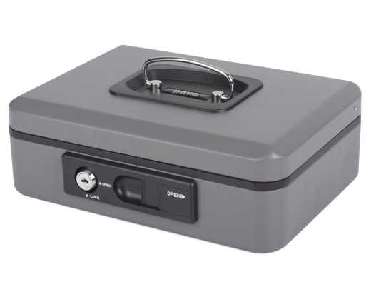 Deluxe Geldkassette mit praktischer Öffnungsfunktion 250mm, silber