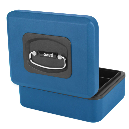 Deluxe Geldkassette mit praktischer Öffnungsfunktion 200mm, blau