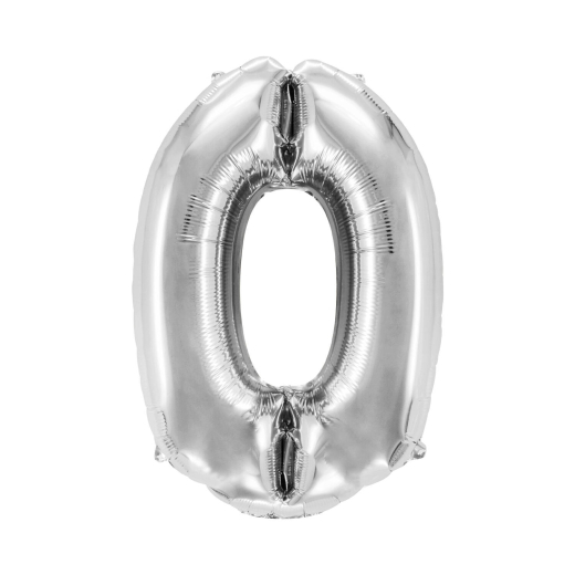 Folienballon Zahlenballon 'Zahl 0' silber ca. 76cm, 1 Stk.