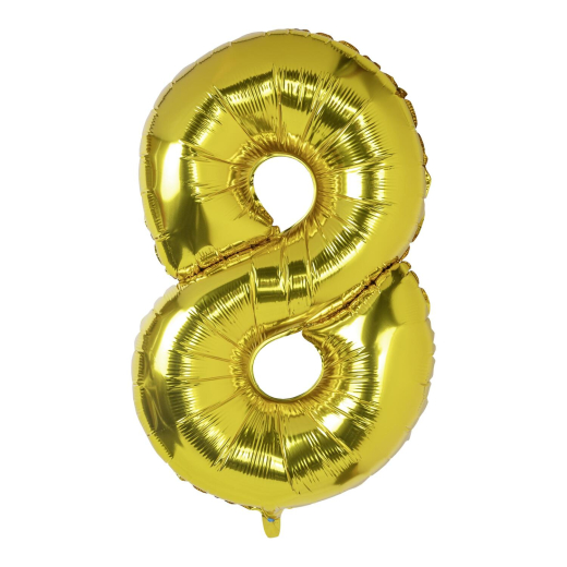 Folienballon Zahlenballon 'Zahl 8' gold ca. 112cm, 1 Stk.