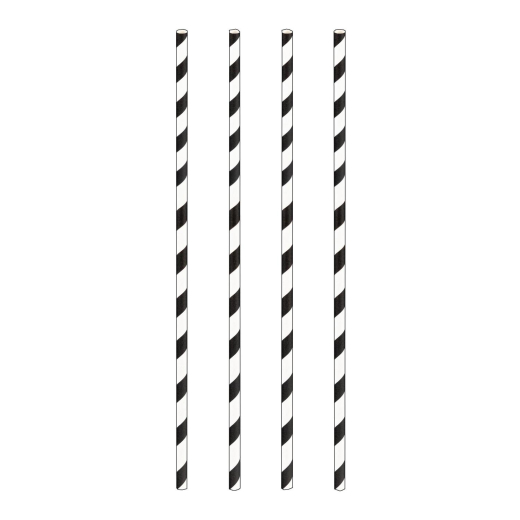 Trinkhalme aus Papier dick, schwarz gestreift Ø8mm 25cm, 150 Stk.