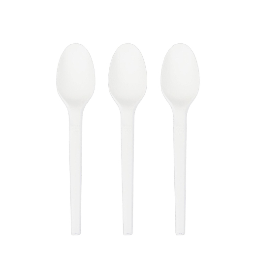 Kaffeelöffel aus CPLA, wiederverwendbar, weiß, 14cm, 50 Stk.