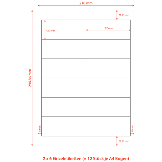 Etiketten Labels selbstklebend weiß 97 x 42.3mm auf DIN A4, 1200 Stk.