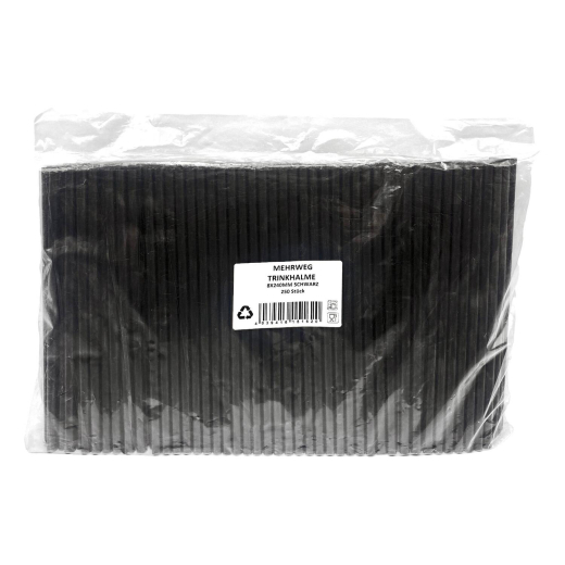 Trinkhalme Strohhalme Kunststoff PP Mehrweg schwarz 240 mm Ø 8mm, 250 Stk.