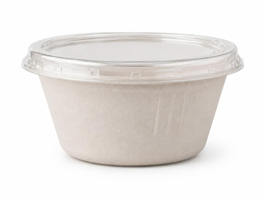 Dressingbecher Dipschale 60ml rund Ø 62 mm aus Bagasse Zuckerrohr inkl. Deckel aus PLA, 50 Stk.