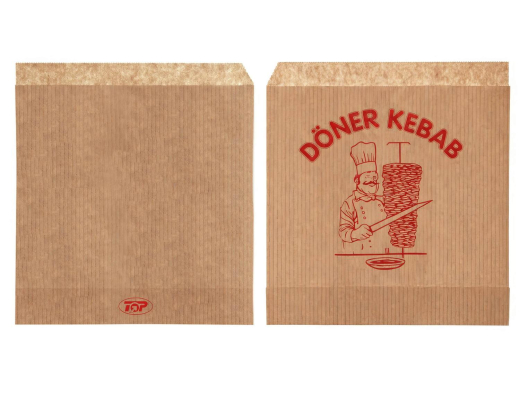 Dönerbeutel mit Aufdruck 'Döner Kebab' Kraftpapier braun 16x16 cm, 2000 Stk.