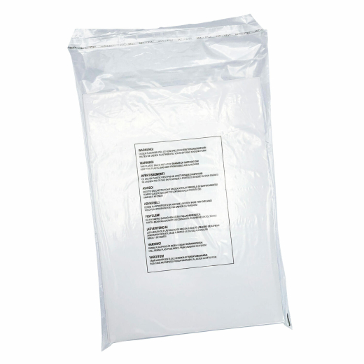 Adhäsionsverschlussbeutel LDPE mit Warntext gelocht 300 x 500mm 40my, 100 Stk.