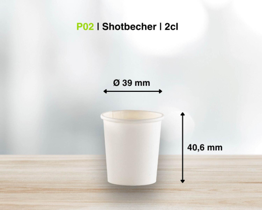 Schnapsbecher Shotbecher Stamperl Pappbecher weiß mit Eichstrich 2cl 20ml, 40 Stk.