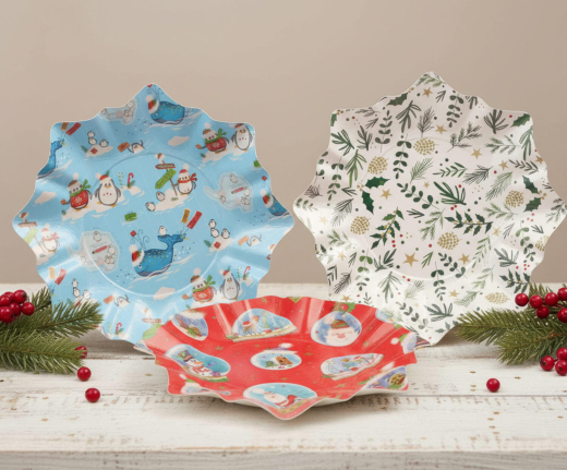 Gebäckschalen Plätzchenschalen für Weihnachtsgebäck Pappe Ø 28 cm verschiedene Motive, 2 Stk