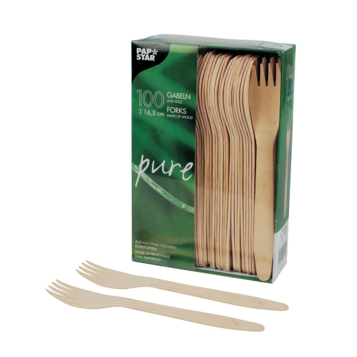 PAPSTAR 'pure' Holzgabeln 16,5 cm, 100 Stk.