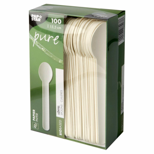 PAPSTAR 'pure' Papierlöffel aus Papier 15,5 cm weiss, 100 Stk.
