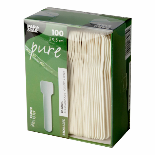 PAPSTAR 'pure' Eislöffel Eisspatel Papier Karton 9,5 cm weiss, 100 Stk.