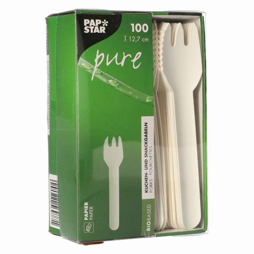 PAPSTAR 'pure' Kuchengabeln Snackgabeln aus Papier 12,7 cm weiss, 100 Stk.