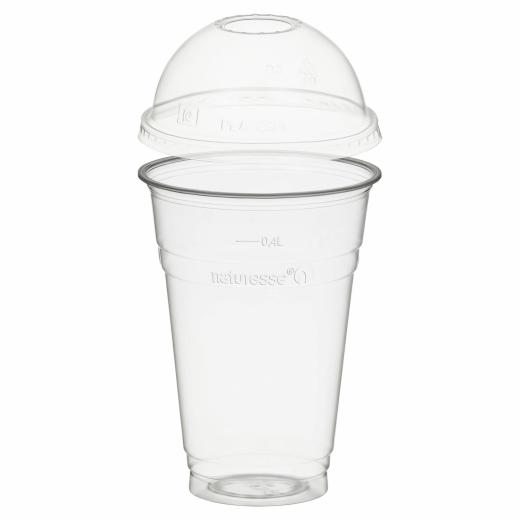 Trinkbecher 400ml + Domdeckel mit Rundloch aus PLA 50 Stk.