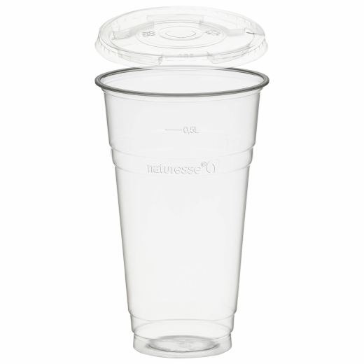 Trinkbecher 500ml + Deckel mit Halmstanzung aus PLA 50 Stk.