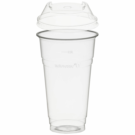 Trinkbecher 500ml + Domdeckel mit C-Loch stapelbar aus PLA 50 Stk.