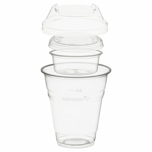 Trinkbecher 300ml + Domdeckel+ 60ml Einsatzbecher stapelbar PLA, 100 Stk.
