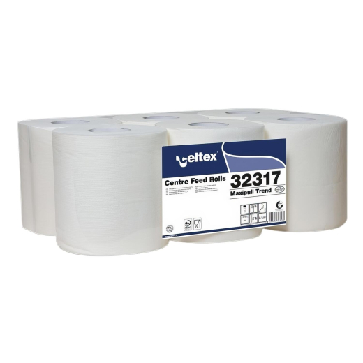 Celtex Innenabrollung Handtuchrollen 2-lagig Zellstoff 20x24cm 450 Abrisse weiß, 6 Rollen je 108m