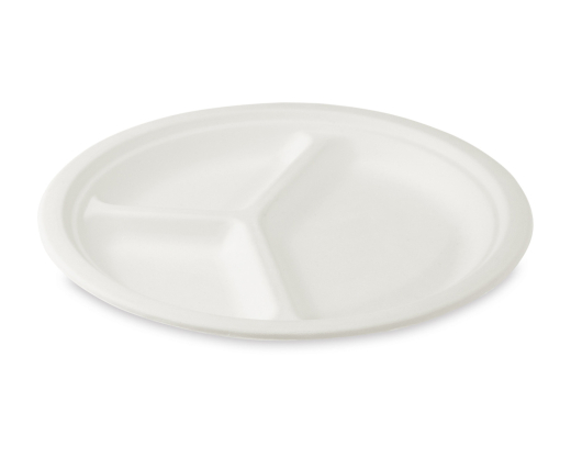 Grillteller Fleischteller rund 3-geteilt aus Zuckerrohr Ø 26 cm, 50 Stk.