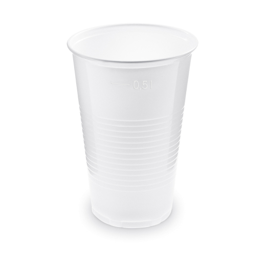 Trinkbecher Getränkebecher weiß mit Eichstrich bei 0,5l | 500 ml PP, 50 Stk.