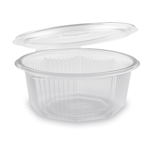 Achteckbecher klar mit angehängtem Deckel 750 ml (PP), 50 Stk.