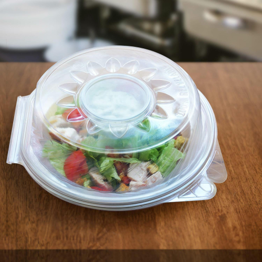 Salatschalen klar mit Dipfach im Domdeckel 1600ml, PP, 25 Stk.