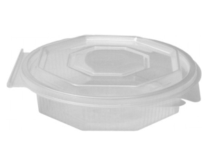 Achteckbecher klar mit angehängtem Deckel 250 ml (PP), 50 Stk.
