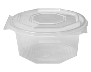 Achteckbecher klar mit angehängtem Deckel 500 ml (PP), 50 Stk.
