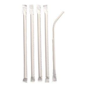 Papiertrinkhalme flexibel Flexhalme Ø 6 mm 20 cm weiss einzeln gehüllt, 100 Stk.
