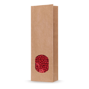 Blockbodenbeutel Kraftpapier braun mit Sichtfenster 55 + 30 x 175mm, 100 Stk.