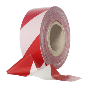 Absperrband rot weiß gestreift 25 my 75 mm breit 500 m 100 % Rezyklat