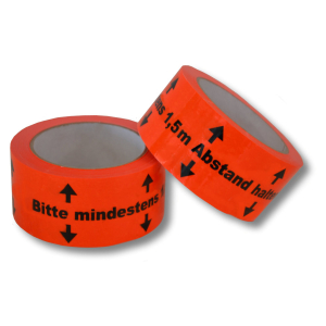 Warnklebeband 'Bitte mind. 1,5m Abstand halten' PVC NKK geräuscharm 50mm x 66m
