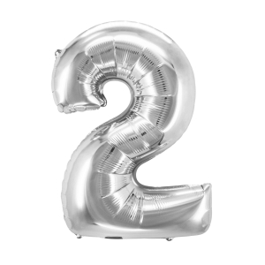 Folienballon Zahlenballon 'Zahl 2' silber ca. 83cm, 1 Stk.