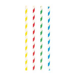 Trinkhalme aus Papier dick bunt gestreift Ø8mm 25cm, 150 Stk.