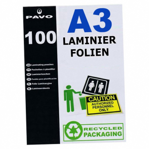 PAVO Laminierfolien A3, 303 x 426mm, 2x 75/80 mic, Hochglanz, 100 Stk.