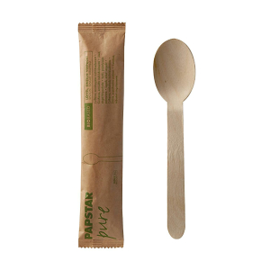 Holzlöffel aus Holz, 160 mm, natur, einzeln verpackt im Papierbeutel, 50 Stk.