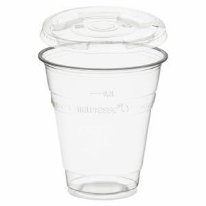 Trinkbecher 300ml + Deckel mit Halmstanzung aus PLA 50 Stk.