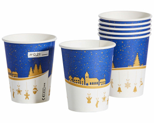 Heißgetränkebecher Winterlandschaft Pappe mit Eichstrich bis 90°C 200ml, 75 Stk.
