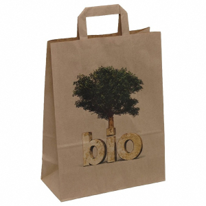Papiertragetaschen naßfest mit Baum-Motiv, 260+120x350mm., braun 80 gr.