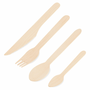 Bestecksets aus Holz, Einweg-Besteck: Gabeln, Messer, Löffel, Kaffeelöffel, 10 Sets