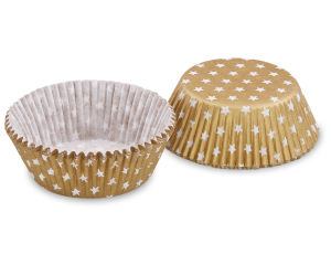 Muffinkapseln Gebäckkapseln Gold mit weißen Sternen Ø 50 x 30 mm, 40 Stk.